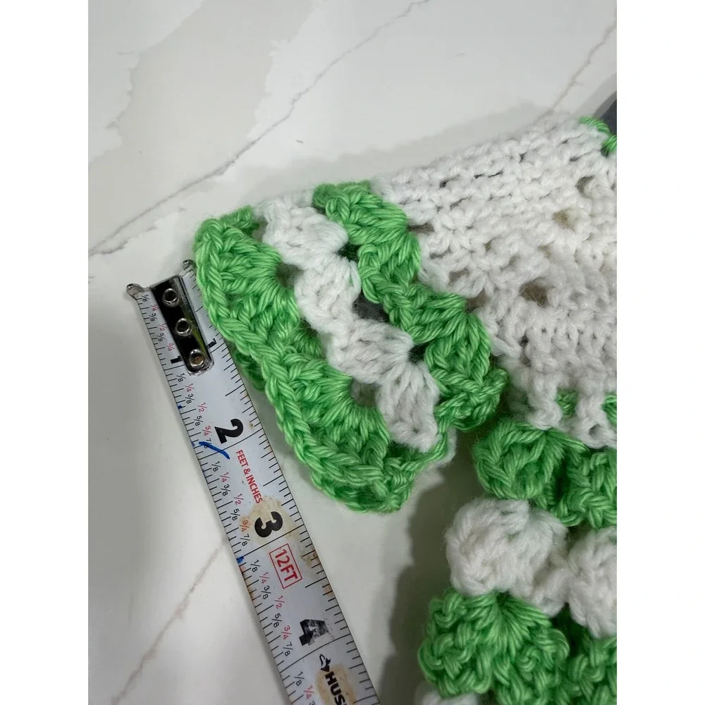 Handmade Crochet Baby Cardigan Green White Striped Flower Button Sweater Kids